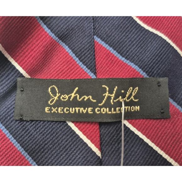 Vintage John Hill Executive Collection Silk Tie Red Blue White Diagonal 4.25x58" - Picture 4 of 7